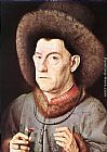 Jan Van Eyck Canvas Paintings - Portrait of a Man with Carnation